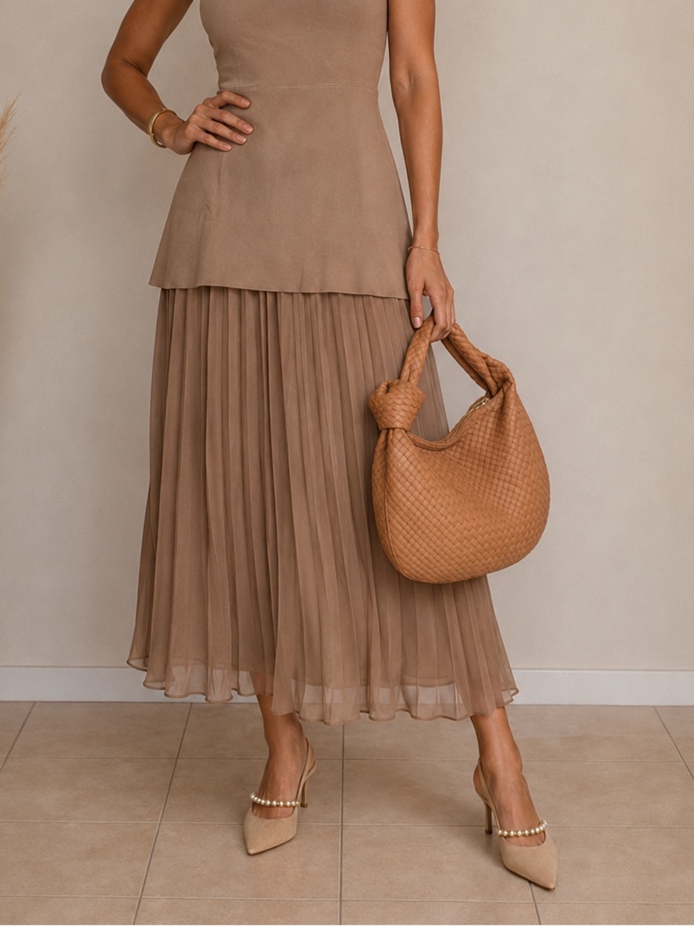Linea Paolo -Women’s Pearl-Embellished Slingback Pumps in Beige suede and Leathe